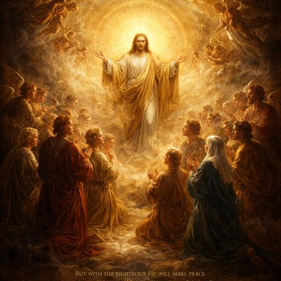 But with the righteous He will make peace.

And will protect the elect,
And mercy shall be upon them.

And they shall all belong to God,
And they shall be prospered,
And they shall ⌈all⌉ be blessed.

⌈And He will help them all⌉,
And light shall appear unto them,
⌈And He will make peace with them⌉.