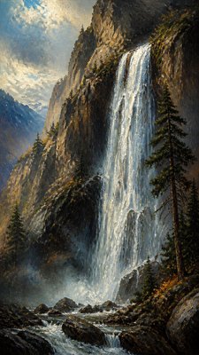 towering waterfall cascading down a cliff