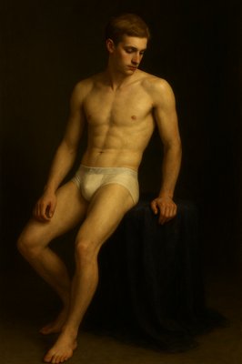 a painting of a man in a white underwear
