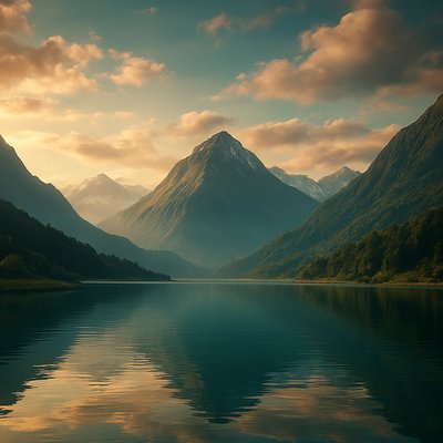 serene landscape with mountains and water