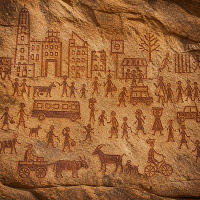 urban street with city activity — Rock Art Style