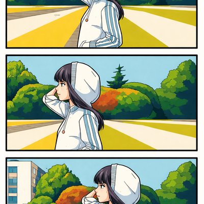 a comic strip with a woman in a white jacket