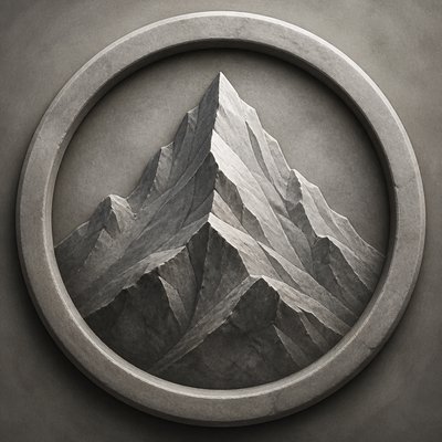 an emblem of a mountain peak inside a circle, simple bold shapes on a plain background, no text or lettering