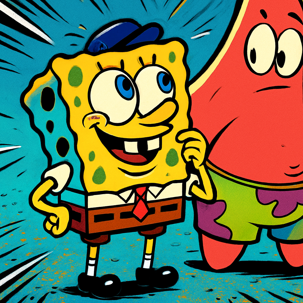 a cartoon of a spongebob and a watermelon
