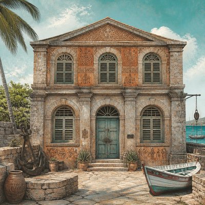 house with front view — Antiguan Art Style