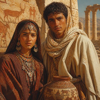portrait of two people together — Algerian Art Style