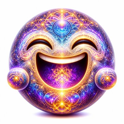 an exaggerated laughing face of an original round mascot character, bold and readable at small size, plain background, no text