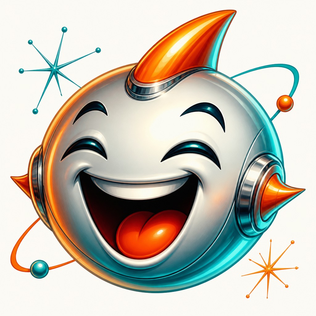 an exaggerated laughing face of an original round mascot character, bold and readable at small size, plain background, no text
