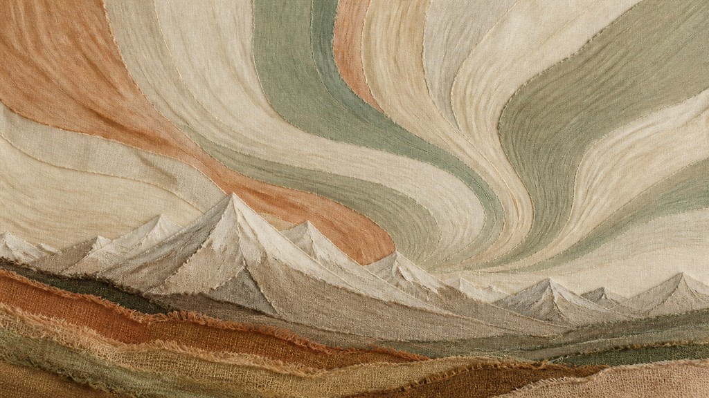 a flowing aurora over snowy peaks, wide sweeping composition, no people, no text