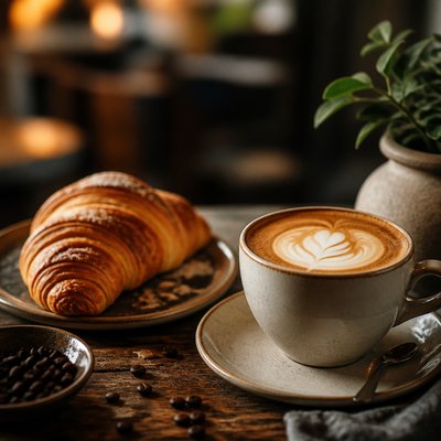cozy cafe interior with warm lighting