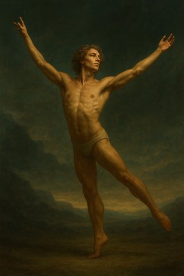 a painting of a man with his arms outstretched
