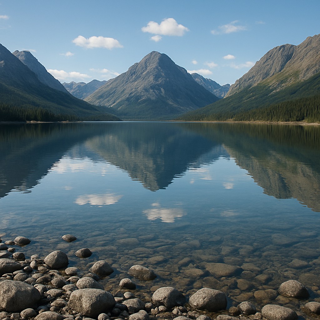 serene landscape with mountains and water