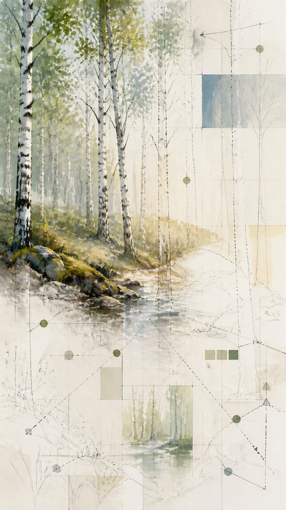 a serene birch forest in soft morning light, no people, no text