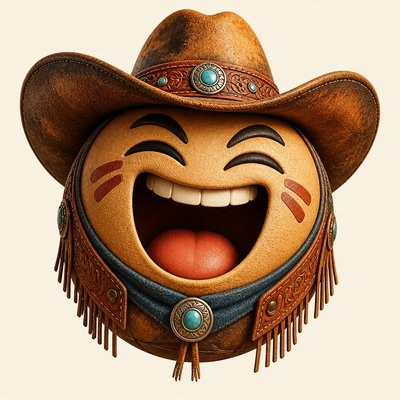 an exaggerated laughing face of an original round mascot character, bold and readable at small size, plain background, no text
