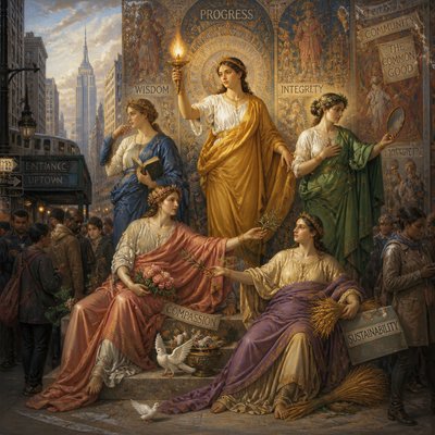 urban street with city activity — Allegory Art Style