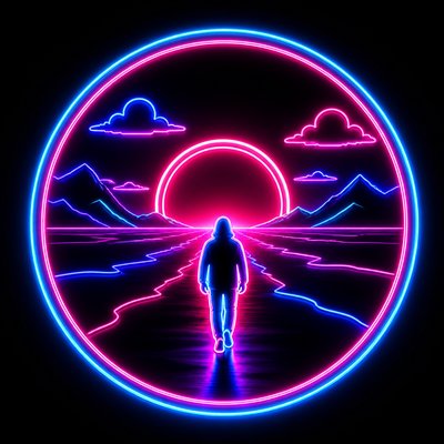 a solitary figure walking toward a glowing horizon across an empty plain, moody atmosphere, no text or lettering