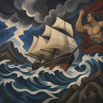 sailing ship on a stormy sea