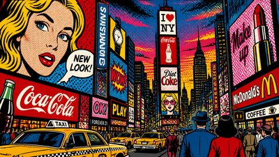 bustling city street panorama at dusk