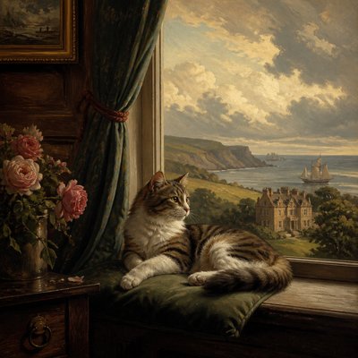 a cat lounging in a sunlit window