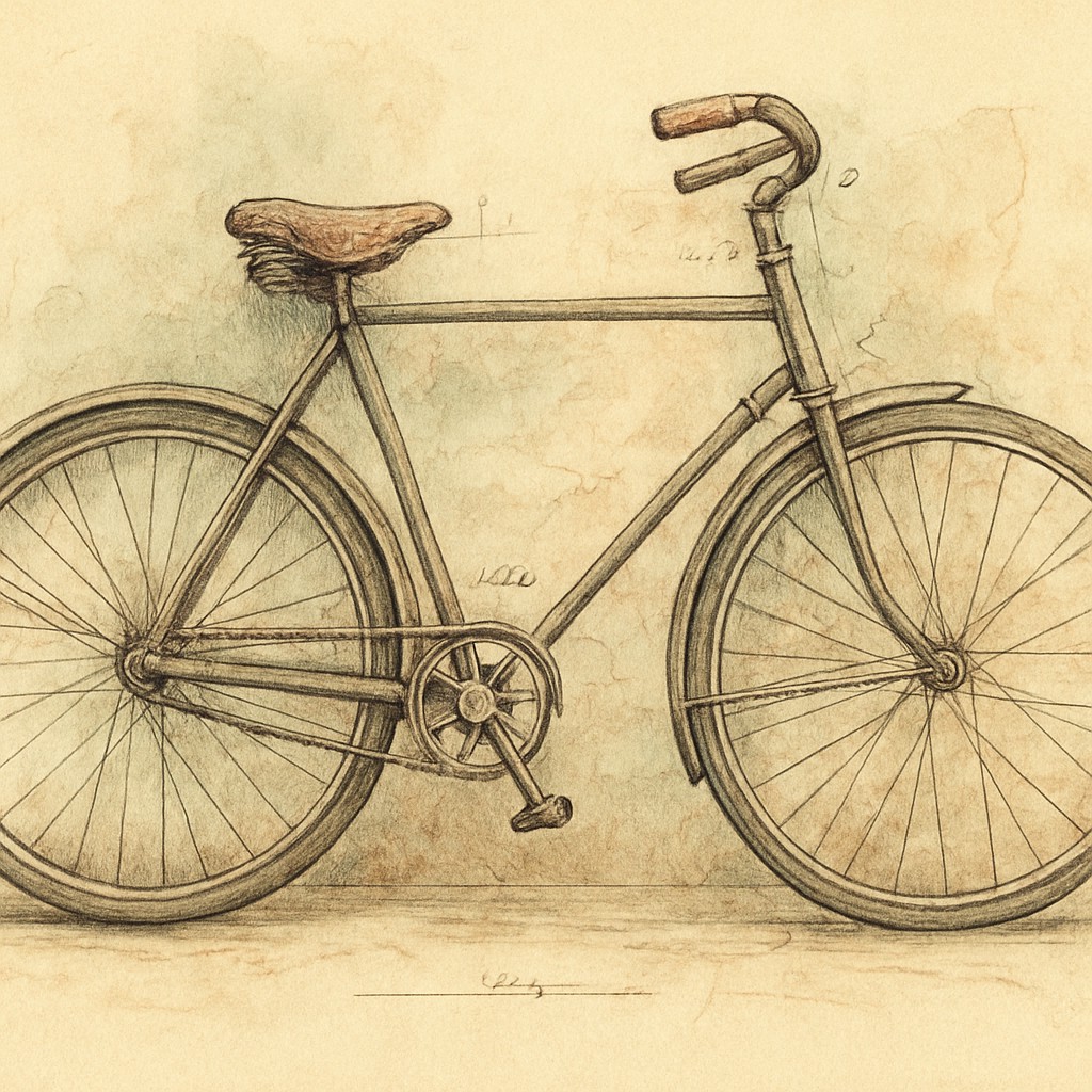 bicyle resting against a wall