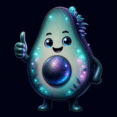 a happy avocado character giving a thumbs up, bold readable design on a plain background, no text