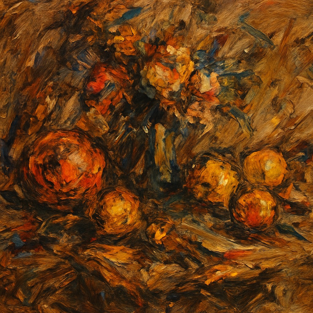 still life arrangement of fruits and flowers