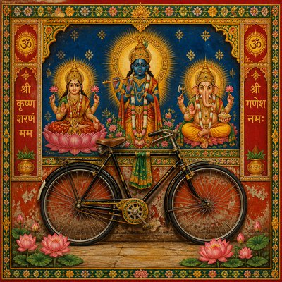 bicyle resting against a wall