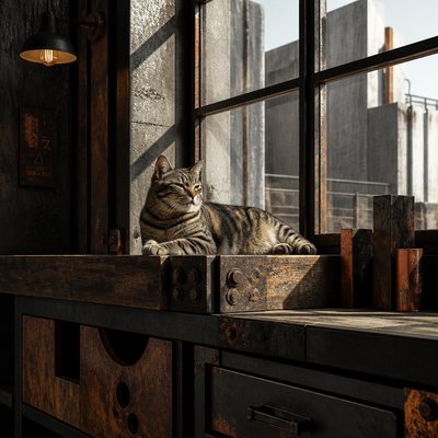 a cat lounging in a sunlit window