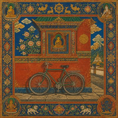 bicyle resting against a wall