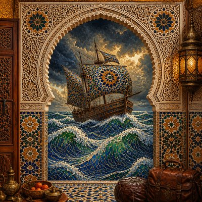 sailing ship on a stormy sea