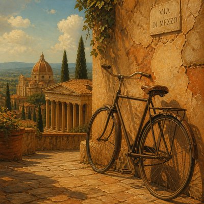 bicyle resting against a wall — Italian Art Style