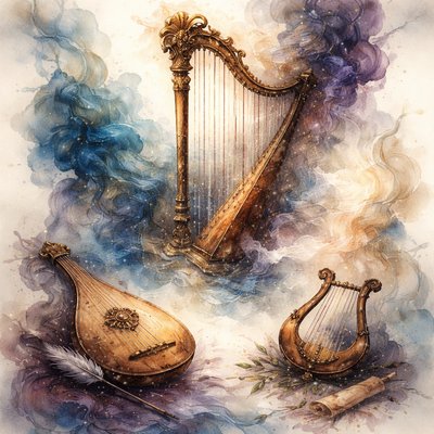 Express without words “Upon an instrument of ten strings, and upon the psaltery; upon the harp with a solemn sound.” (Psalms 92:3, KJVA) Make sure the harp has only 10 strings.
