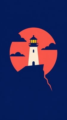 a lone lighthouse on a cliff at dusk under a dramatic sky, no text or lettering
