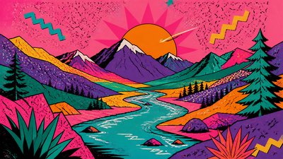 a vast valley with a river winding toward distant mountains at sunrise, no people, no text