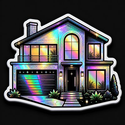 house with front view — Holographic Sticker Design