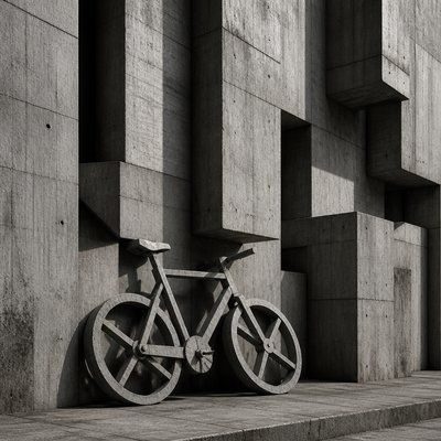 bicyle resting against a wall — Brutalist Architecture Art