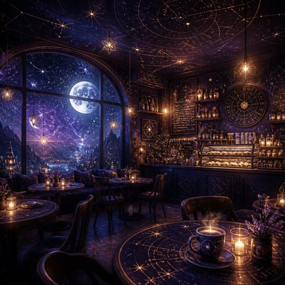 cozy cafe interior with warm lighting
