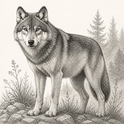 animal standing in natural pose — Stippling Dotwork Style