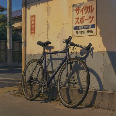bicyle resting against a wall