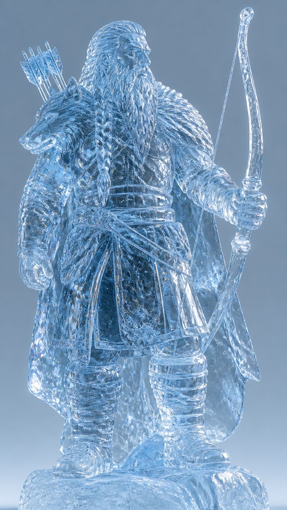 full-body original character: a dwarven ranger with a braided auburn beard, worn leather armor, a longbow and a wolf-pelt cloak, neutral background, no text