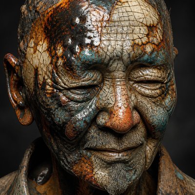close-up portrait of an elderly person with expressive weathered features