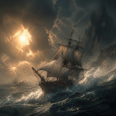 sailing ship on a stormy sea