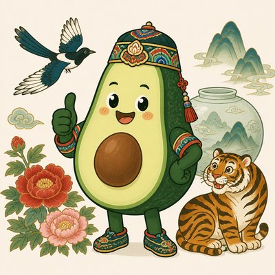 a happy avocado character giving a thumbs up, bold readable design on a plain background, no text