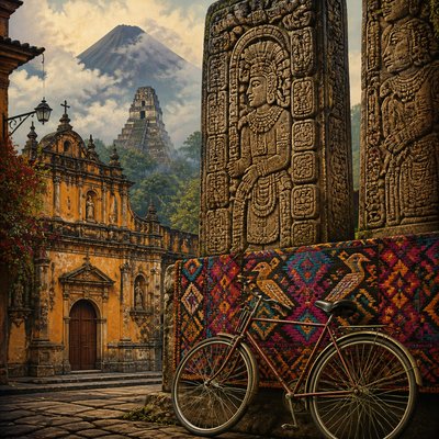 bicyle resting against a wall — Guatemalan Art Style