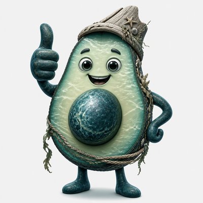 a happy avocado character giving a thumbs up, bold readable design on a plain background, no text
