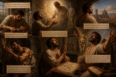 "The prayers I make will then be sweet indeed,
If Thou the spirit give by which I pray:
My unassisted heart is barren clay,
Which of its native self can nothing feed:
Of good and pious works Thou art the seed,
Which quickens only where Thou say'st it may;
Unless Thou show to us Thine own true way,
No man can find it: Father! Thou must lead.
Do Thou, then, breathe those thoughts into my mind
By which such virtue may in me be bred
That in Thy holy footsteps I may tread;
The fetters of my tongue do Thou unbind,
That I may have the power to sing of Thee,
And sound Thy praises everlastingly."

-	by Michelangelo 
