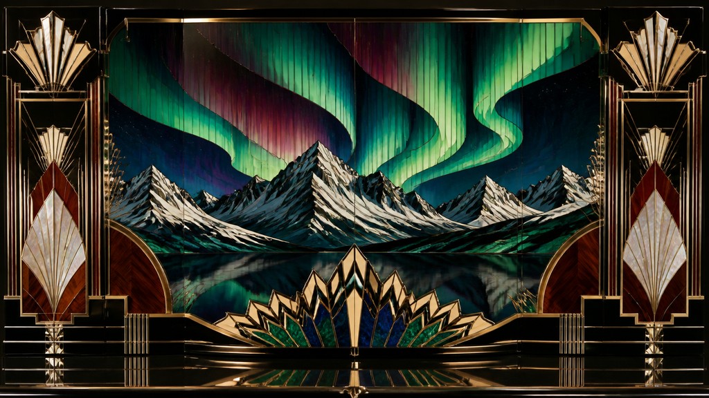 a flowing aurora over snowy peaks, wide sweeping composition, no people, no text
