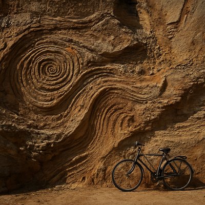 bicyle resting against a wall
