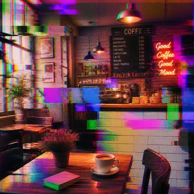 cozy cafe interior with warm lighting