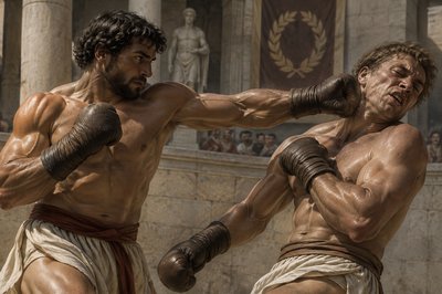 ancient greek boxers punching each other
